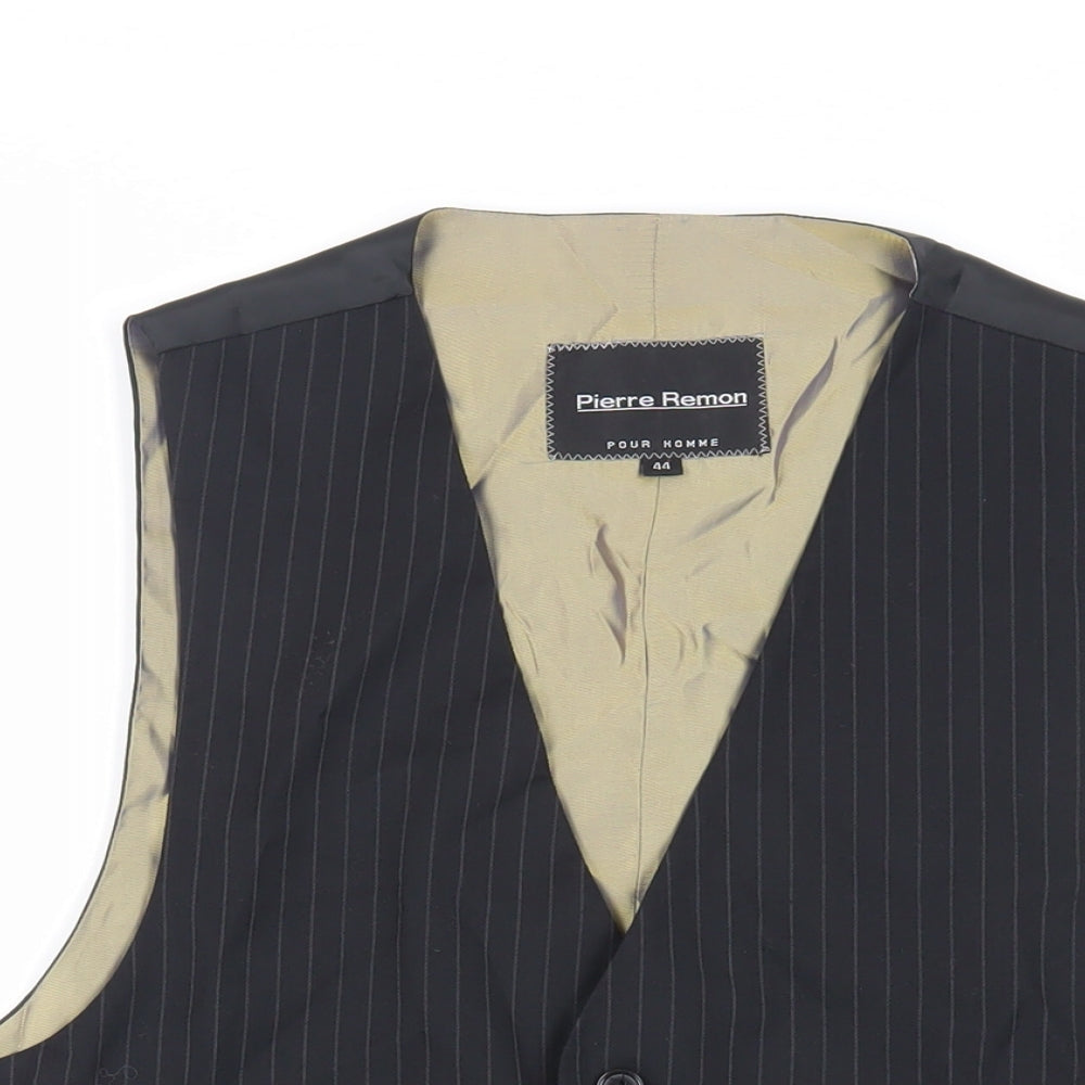 Pierre Remon Mens Black Striped Polyester Jacket Suit Waistcoat Size 44 Regular