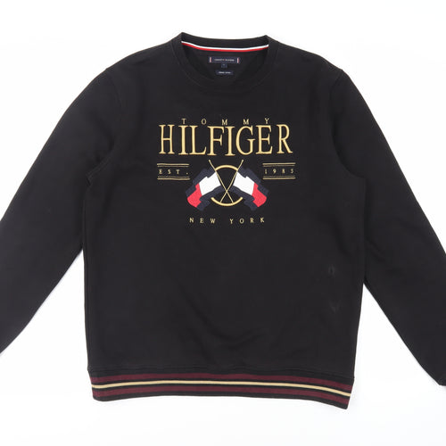 Tommy Hilfiger Mens Black Cotton Pullover Sweatshirt Size L - Logo