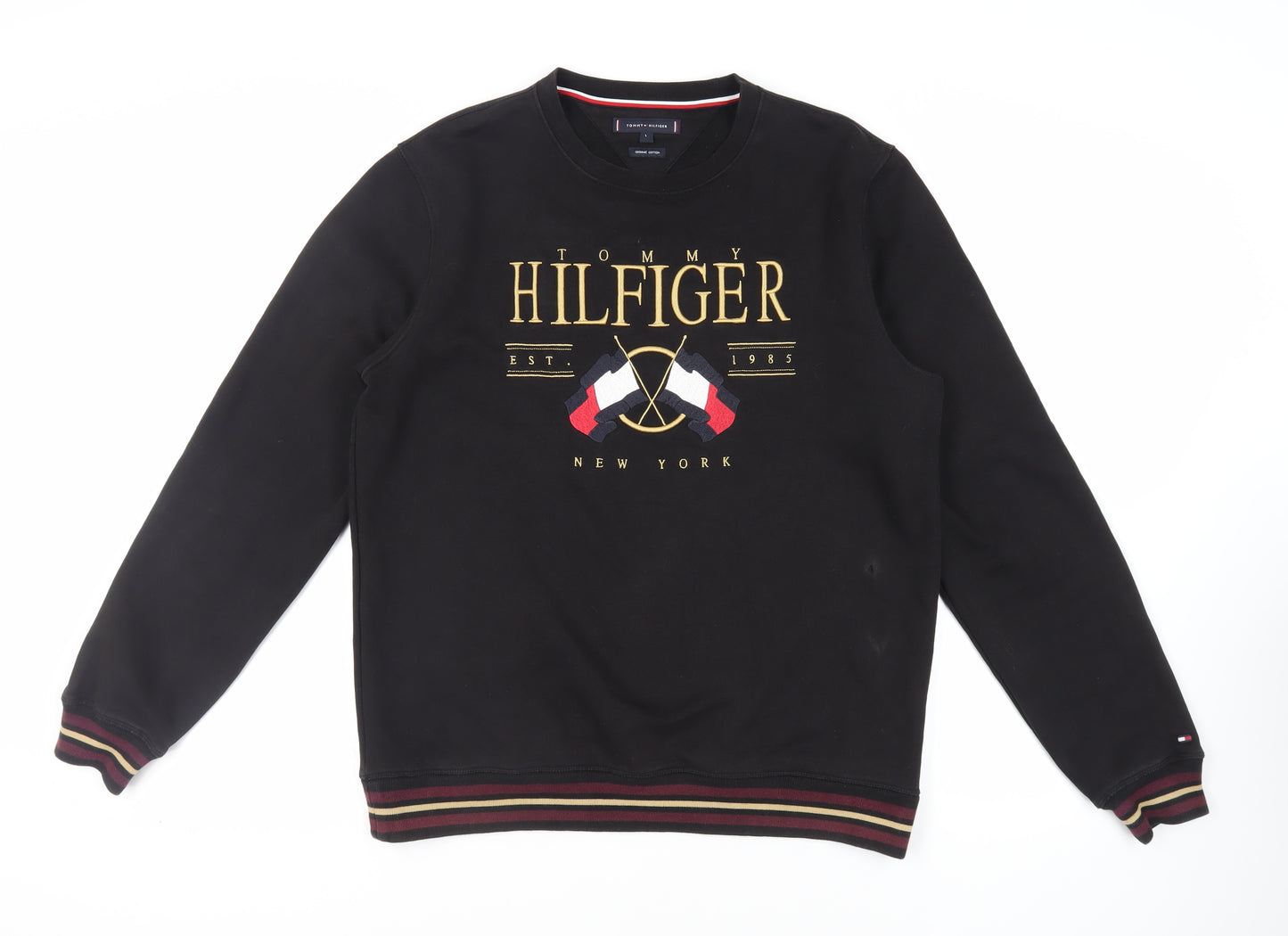 Tommy Hilfiger Mens Black Cotton Pullover Sweatshirt Size L - Logo