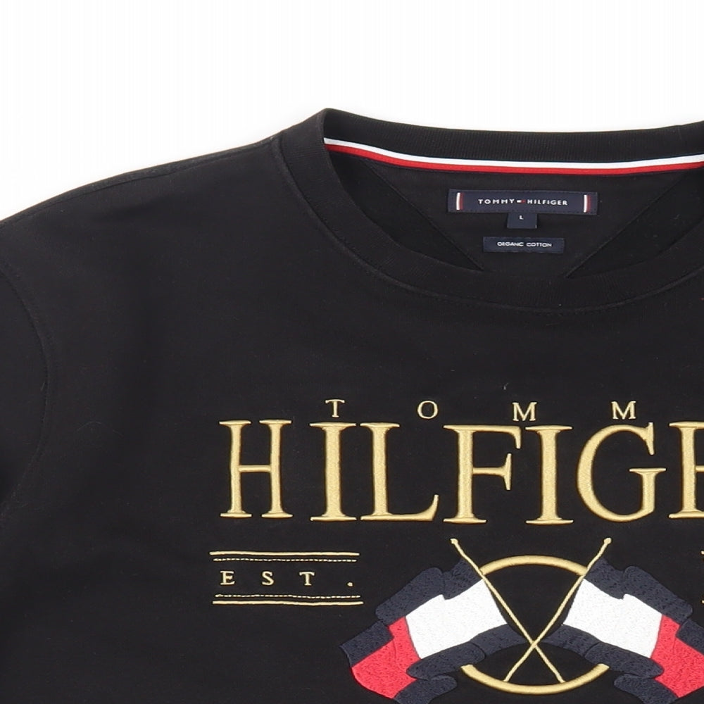 Tommy Hilfiger Mens Black Cotton Pullover Sweatshirt Size L - Logo