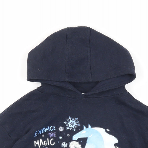 Disney Girls Blue Cotton Pullover Hoodie Size 6-7 Years Pullover - Elsa Frozen