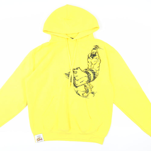 Street Fighter II Mens Yellow Cotton Pullover Hoodie Size L - Embroidered