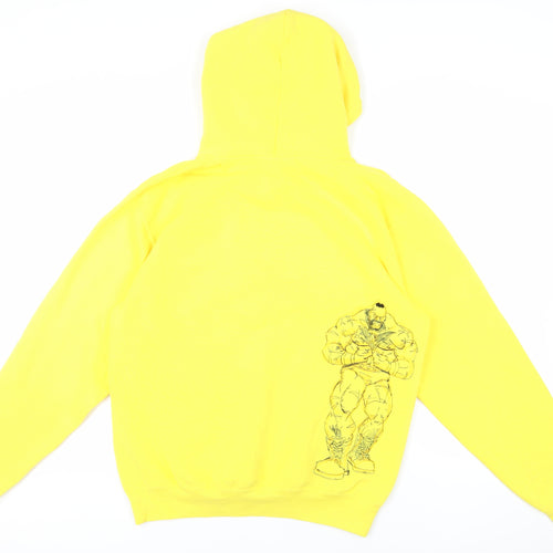 Street Fighter II Mens Yellow Cotton Pullover Hoodie Size L - Embroidered