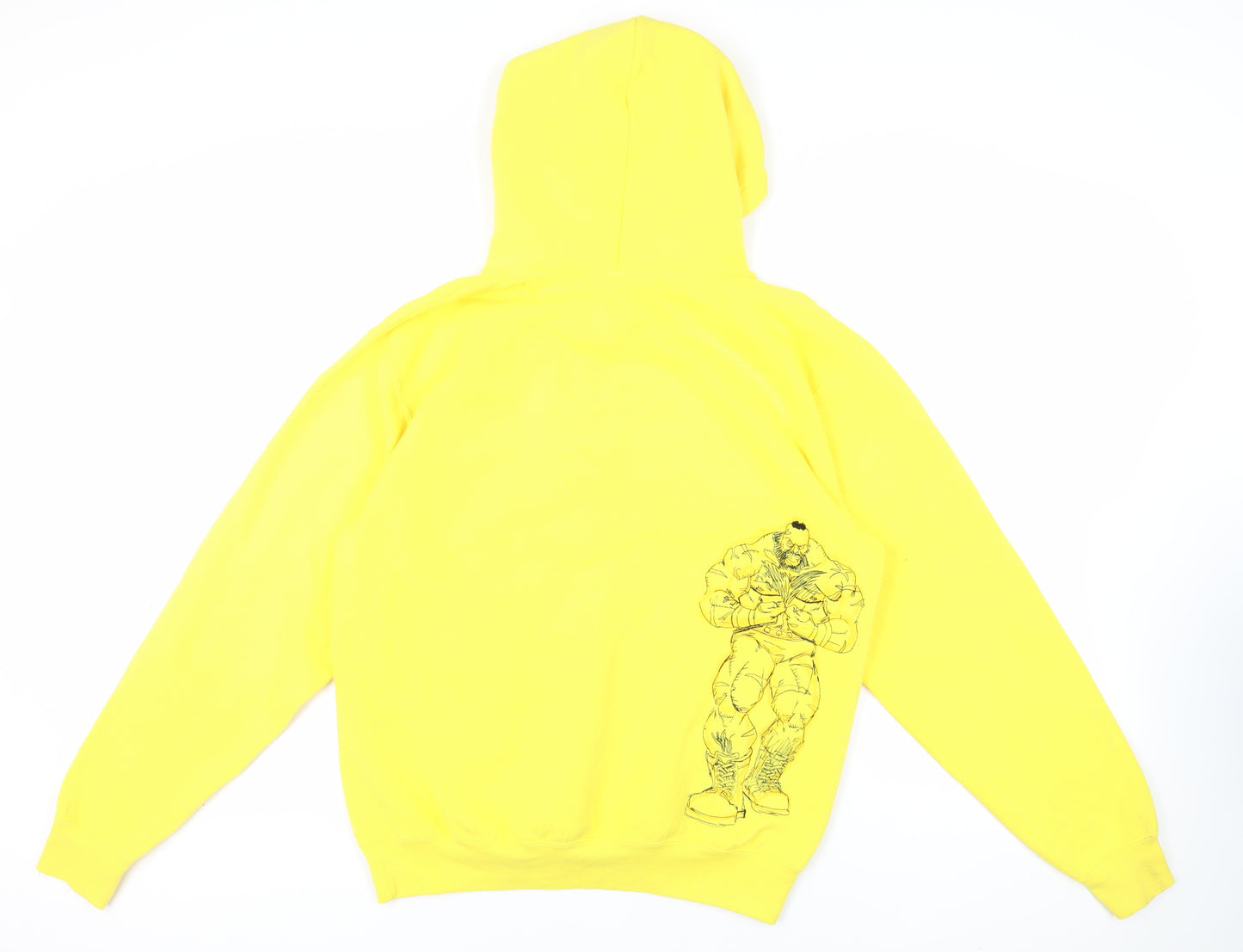 Street Fighter II Mens Yellow Cotton Pullover Hoodie Size L - Embroidered