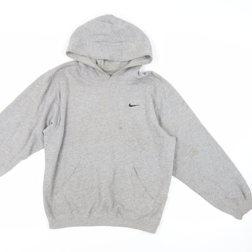 Nike Boys Grey Cotton Pullover Hoodie Size 10-11 Years Pullover - Logo Pockets