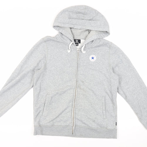 Converse Womens Grey Cotton Full Zip Hoodie Size 2XL Zip - Logo Pockets