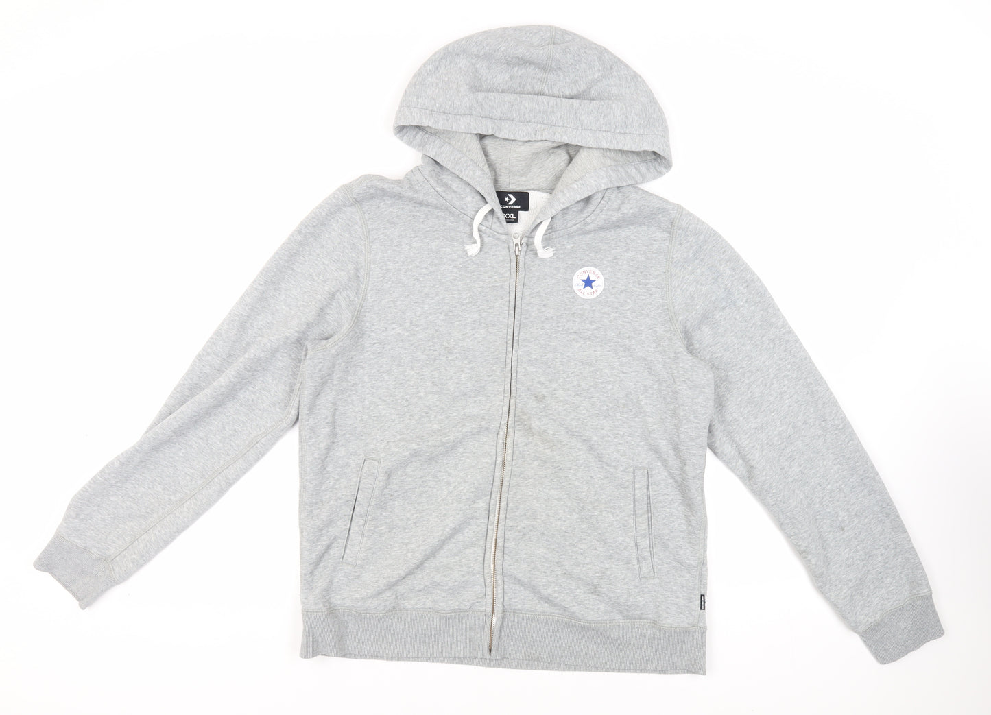 Converse Womens Grey Cotton Full Zip Hoodie Size 2XL Zip - Logo Pockets