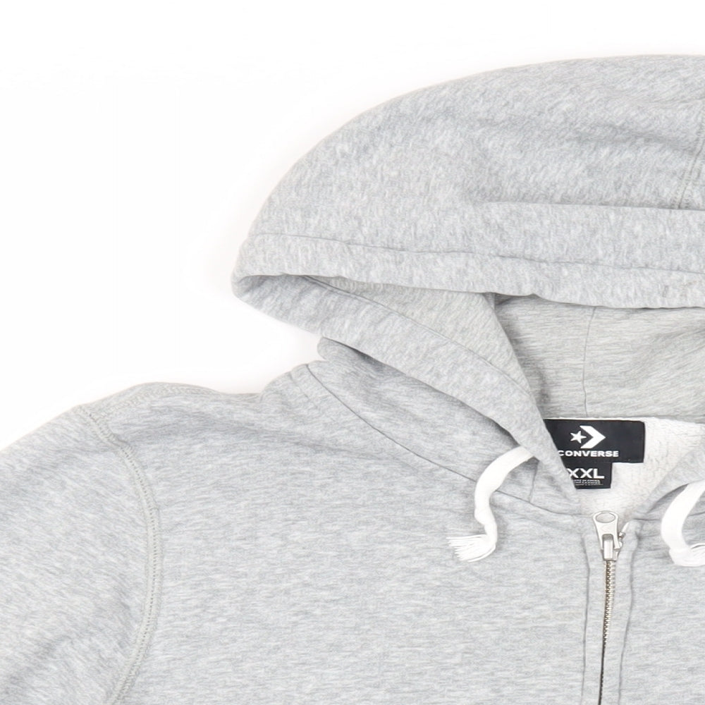 Converse Womens Grey Cotton Full Zip Hoodie Size 2XL Zip - Logo Pockets