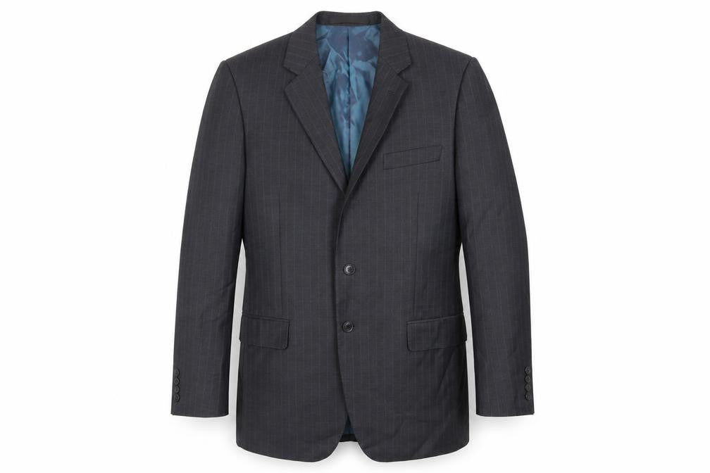 Front view of Marks & Spencer men’s grey striped wool jacket suit jacket, size 40, regular