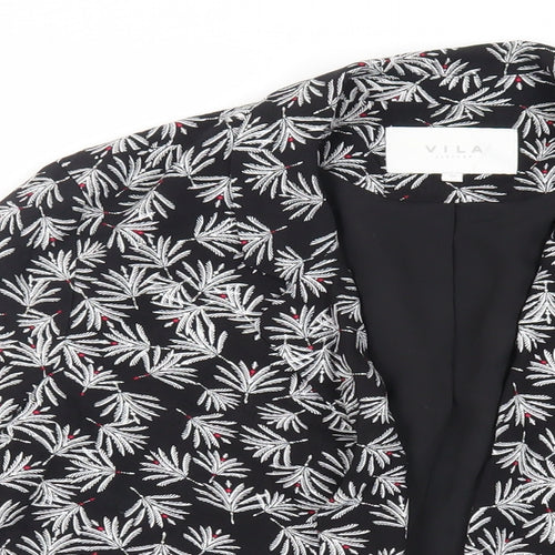 VILA Womens Black Floral Viscose Kimono Blouse Size 10 V-Neck - Open