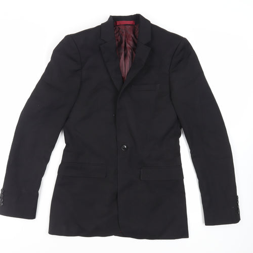 Topman Mens Black Polyester Jacket Suit Jacket Size 34 Regular