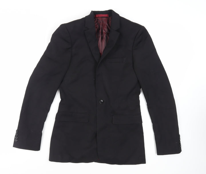 Topman Mens Black Polyester Jacket Suit Jacket Size 34 Regular