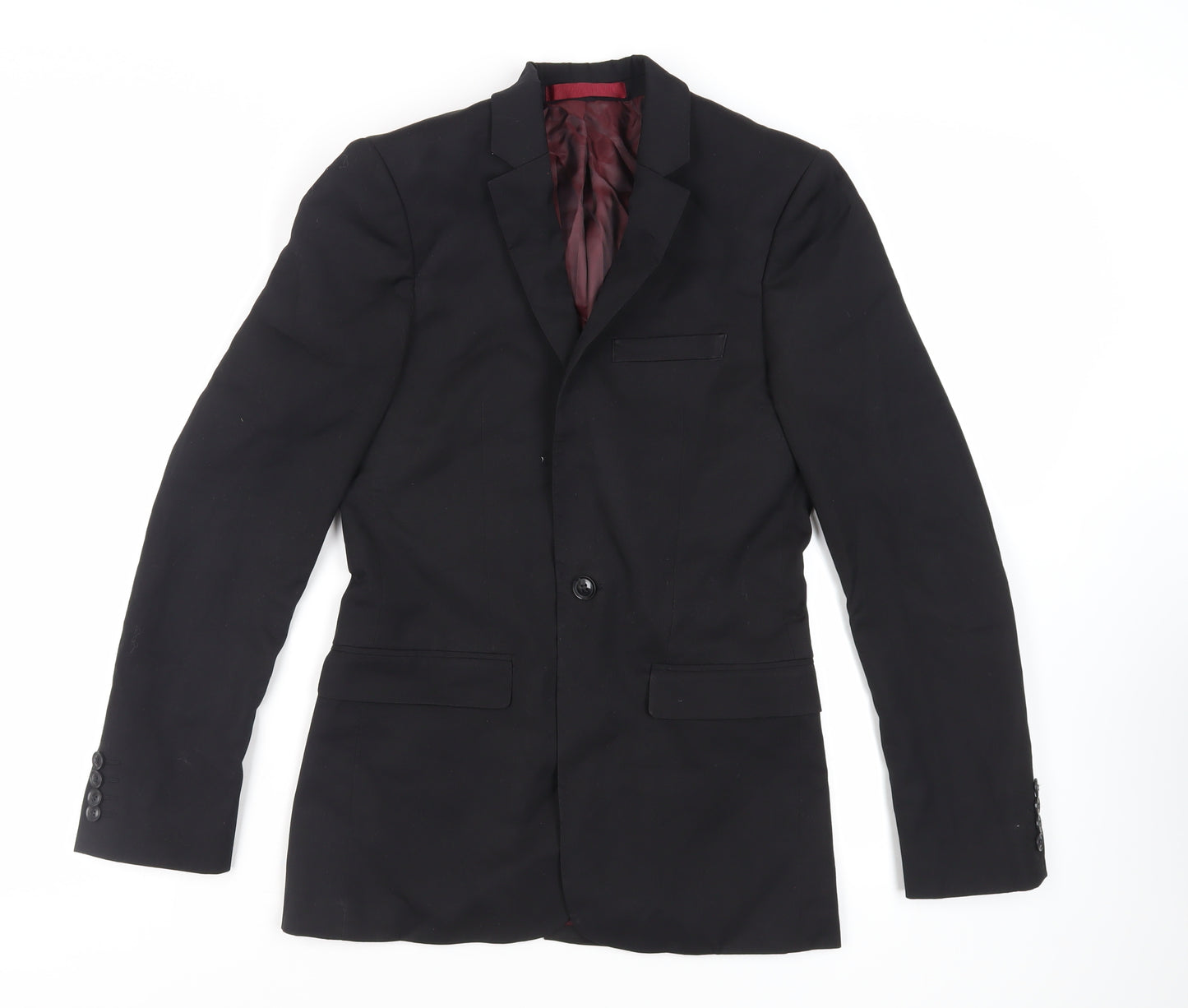 Topman Mens Black Polyester Jacket Suit Jacket Size 34 Regular