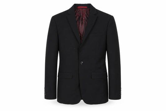 Front view of Topman men’s black polyester jacket suit jacket, size 34, regular