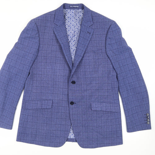 Skopes Mens Blue Plaid Polyester Jacket Suit Jacket Size 42 Regular