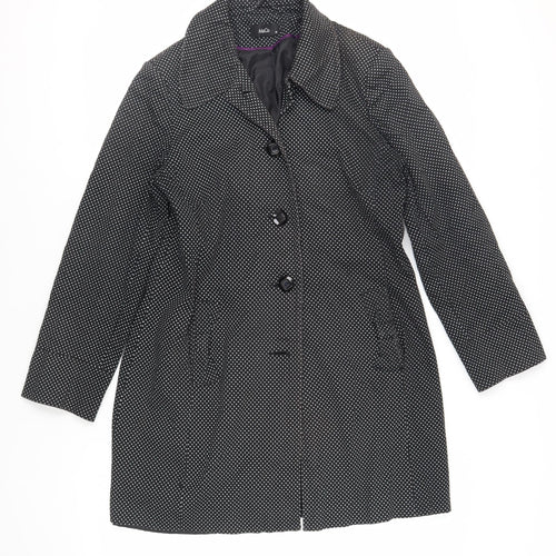 M&Co Womens Black Polka Dot Overcoat Coat Size 14 Button
