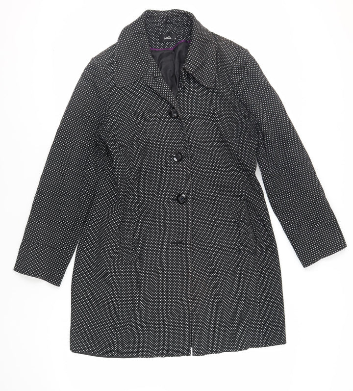 M&Co Womens Black Polka Dot Overcoat Coat Size 14 Button