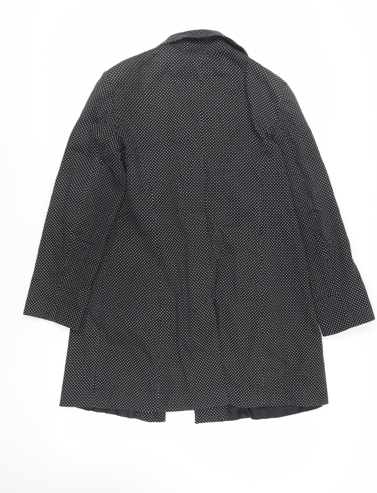 M&Co Womens Black Polka Dot Overcoat Coat Size 14 Button