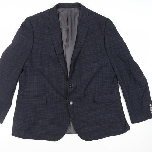 Marks and Spencer Mens Blue Plaid Cotton Jacket Suit Jacket Size 48 Regular