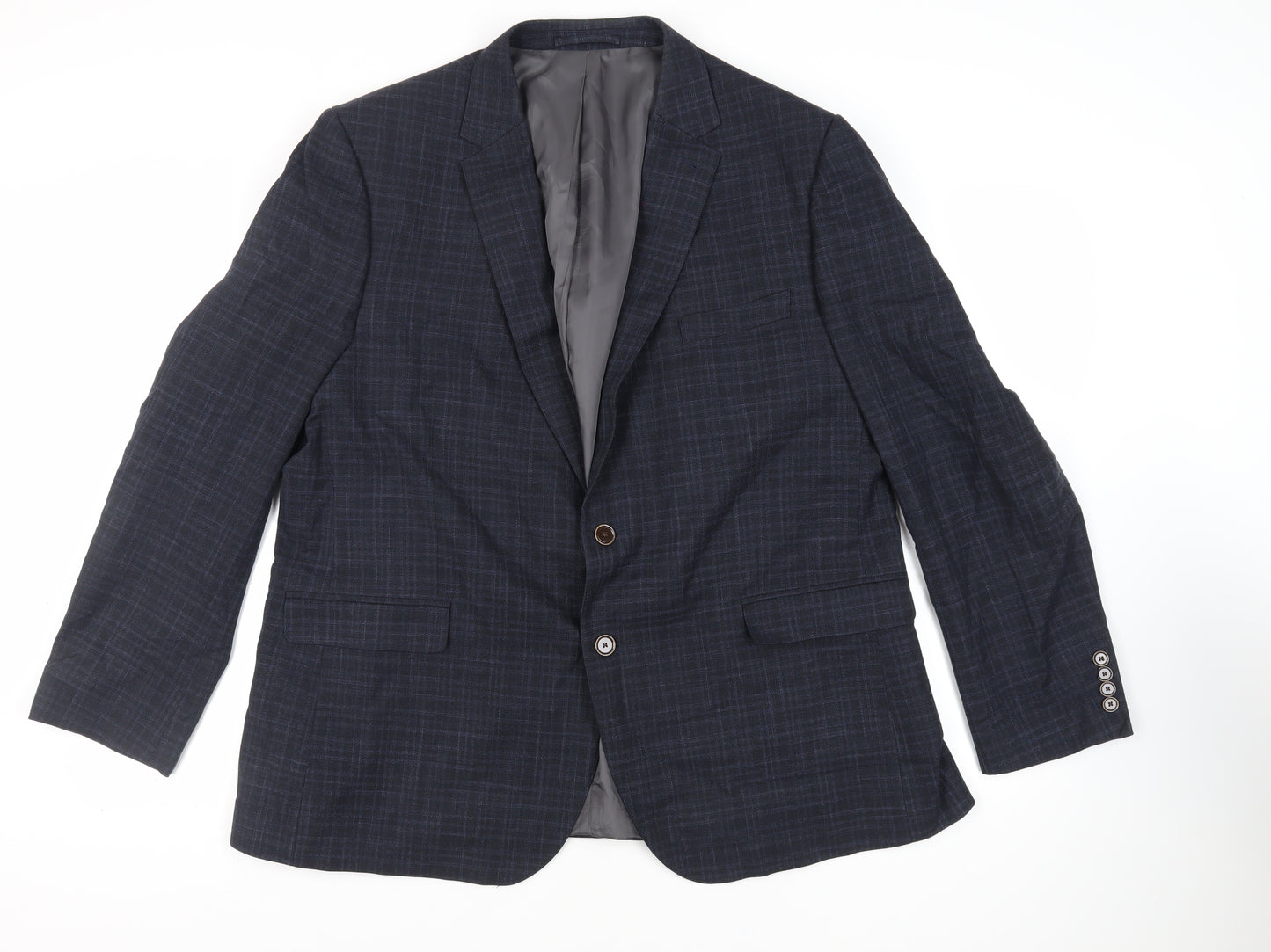 Marks and Spencer Mens Blue Plaid Cotton Jacket Suit Jacket Size 48 Regular