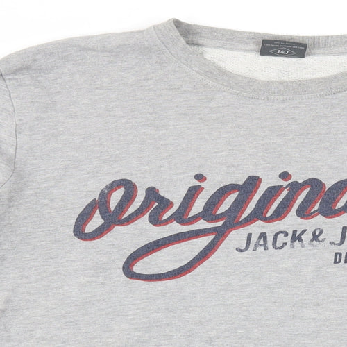 JACK & JONES Mens Grey Cotton Pullover Sweatshirt Size S - Logo