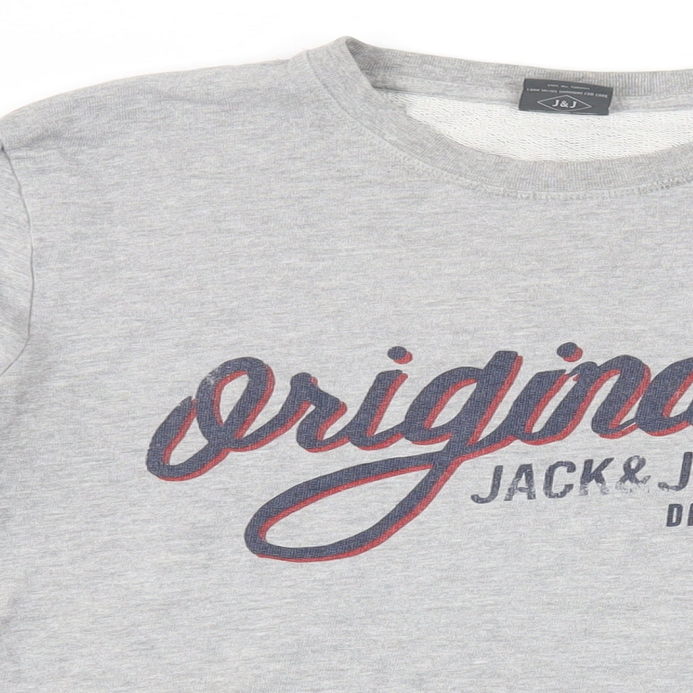 JACK & JONES Mens Grey Cotton Pullover Sweatshirt Size S - Logo