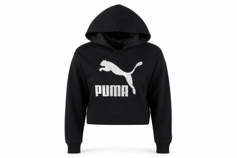 Front view of Puma Women's Black Pullover Hoodie, size S