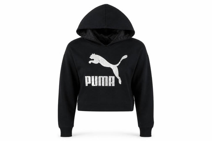 Front view of Puma Women's Black Pullover Hoodie, size S