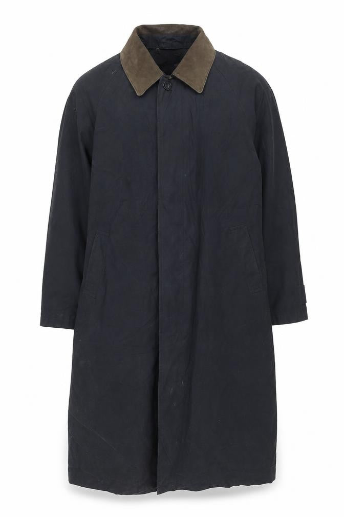 Front view of Rainman London men’s black pea coat coat, size XL, button
