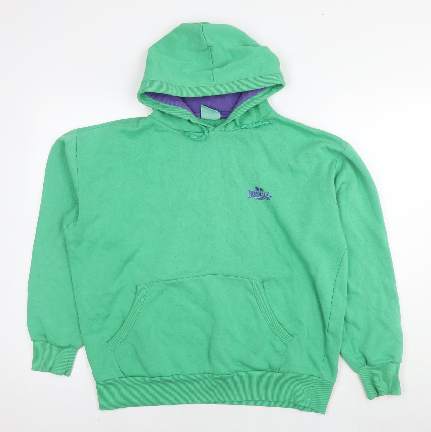 Lonsdale Mens Green Cotton Pullover Hoodie Size L