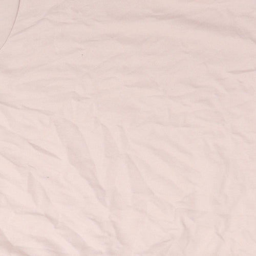 C&A Womens Pink Cotton Basic T-Shirt Size L Round Neck - Embraided Flowers