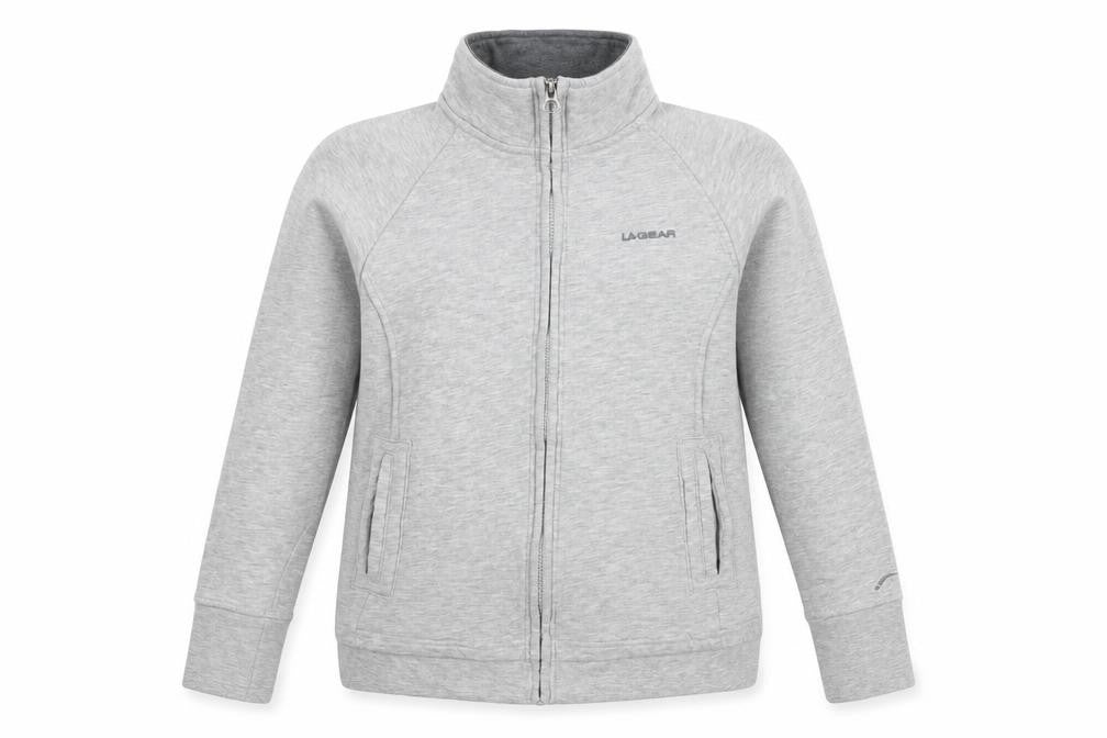 Front view of LA Gear women’s grey polyester full zip sweatshirt, size UK 14, pullover