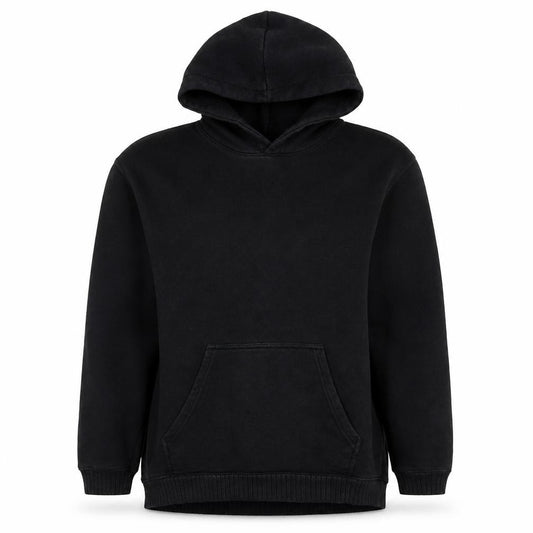 Front view of Zara women’s black polyester pullover hoodie, size XS, pullover