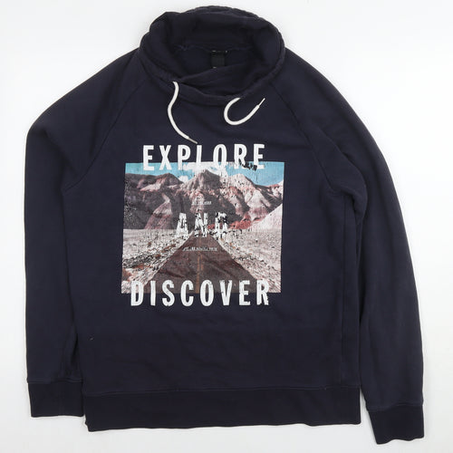 H&M Mens Blue Cotton Pullover Hoodie Size L - Explore Discover