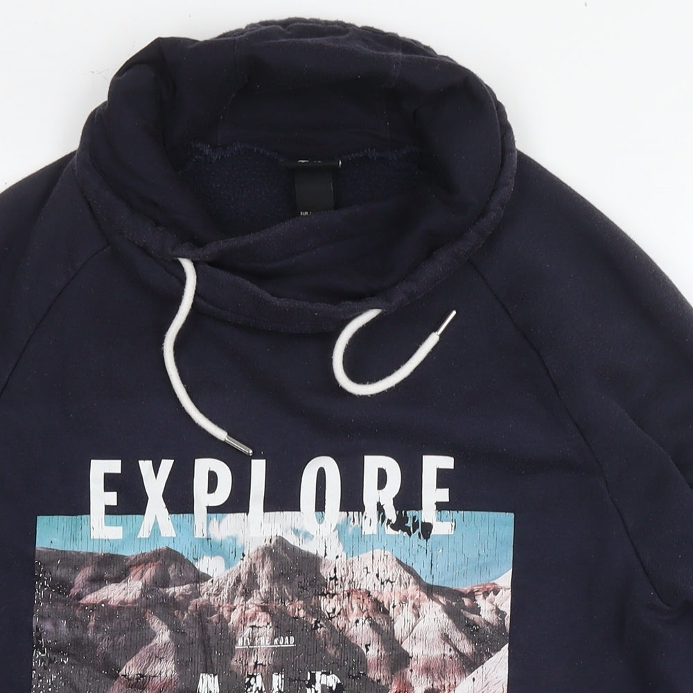 H&M Mens Blue Cotton Pullover Hoodie Size L - Explore Discover