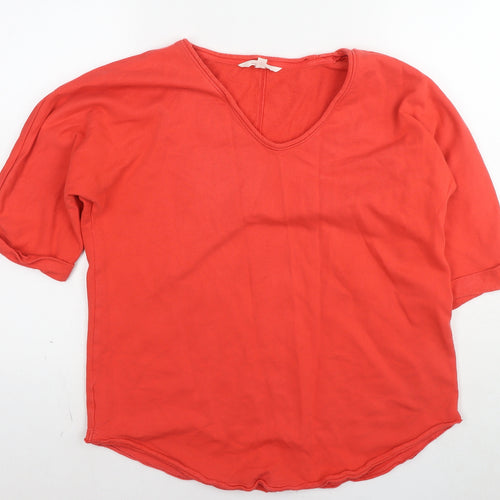 Marks and Spencer Womens Red Cotton Basic T-Shirt Size 10 V-Neck