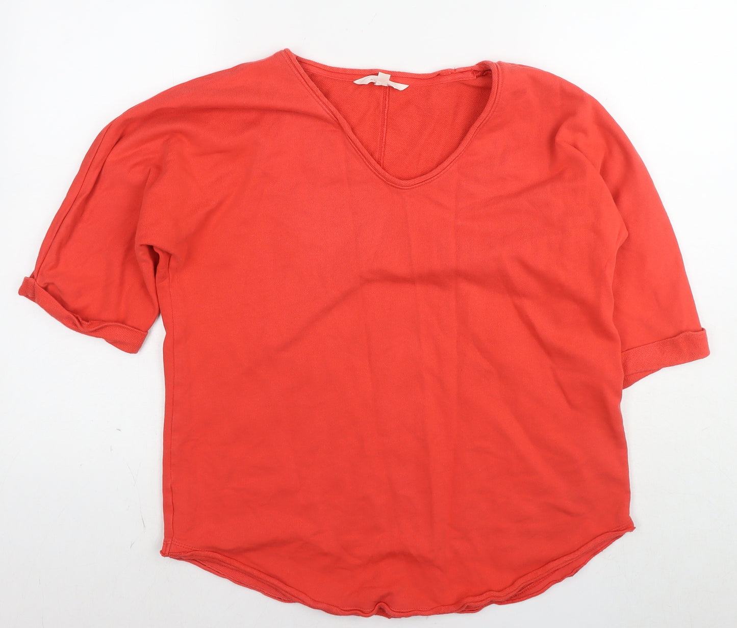 Marks and Spencer Womens Red Cotton Basic T-Shirt Size 10 V-Neck