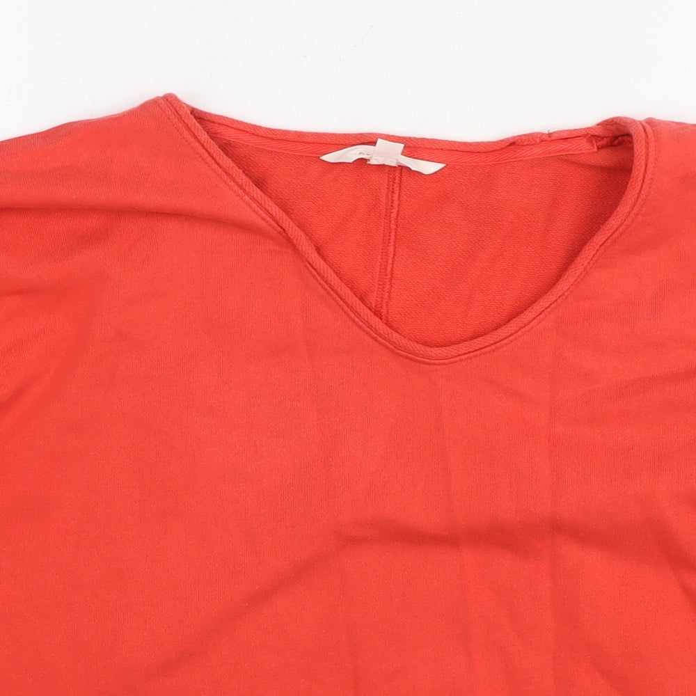 Marks and Spencer Womens Red Cotton Basic T-Shirt Size 10 V-Neck