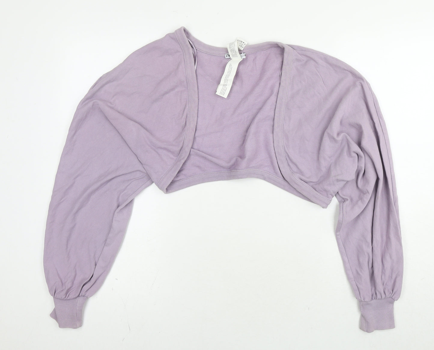 Zara Womens Purple V-Neck Cotton Shrug Jumper Size S - Cropped