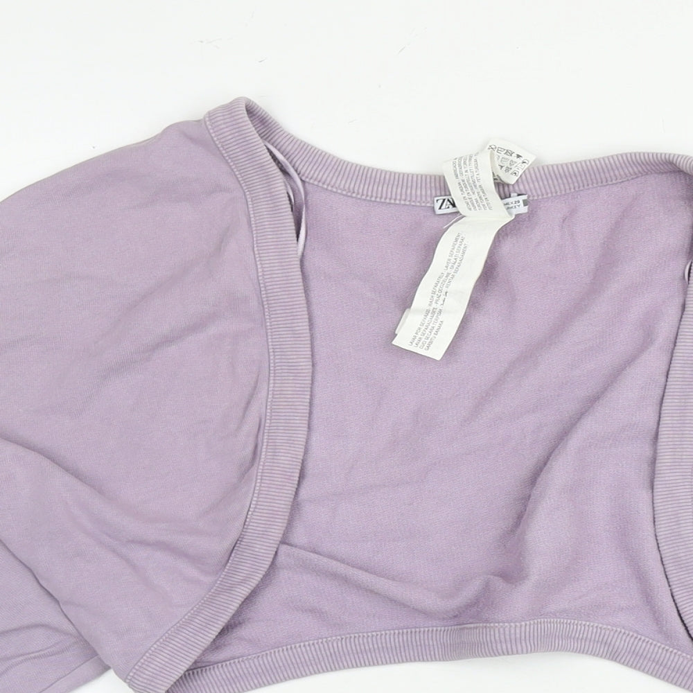 Zara Womens Purple V-Neck Cotton Shrug Jumper Size S - Cropped