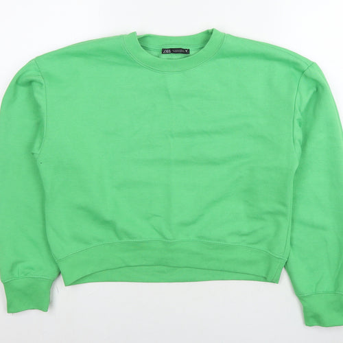 Zara Womens Green Cotton Pullover Sweatshirt Size S Pullover