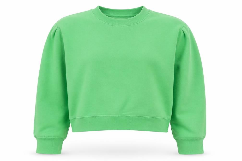 Front view of Zara women’s green cotton pullover sweatshirt, size S, pullover