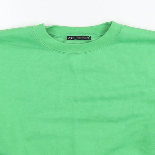 Zara Womens Green Cotton Pullover Sweatshirt Size S Pullover