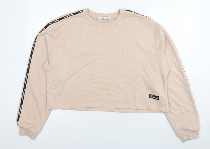 Pull&Bear Womens Beige Cotton Pullover Sweatshirt Size XL Pullover