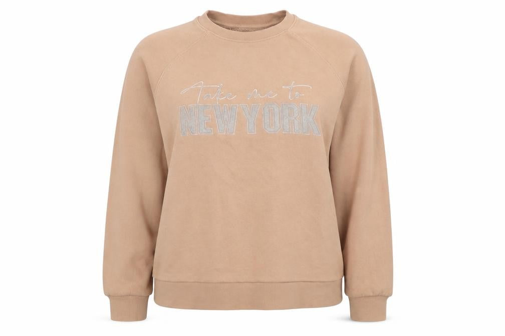 Front view of Next women’s beige cotton pullover sweatshirt, size M, pullover - new york