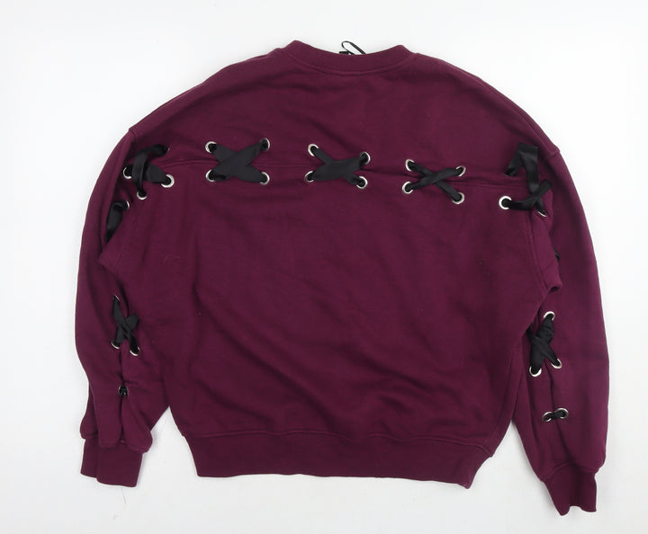 Divided by H&M Womens Purple Cotton Pullover Sweatshirt Size S Pullover - Not Average Tie detail