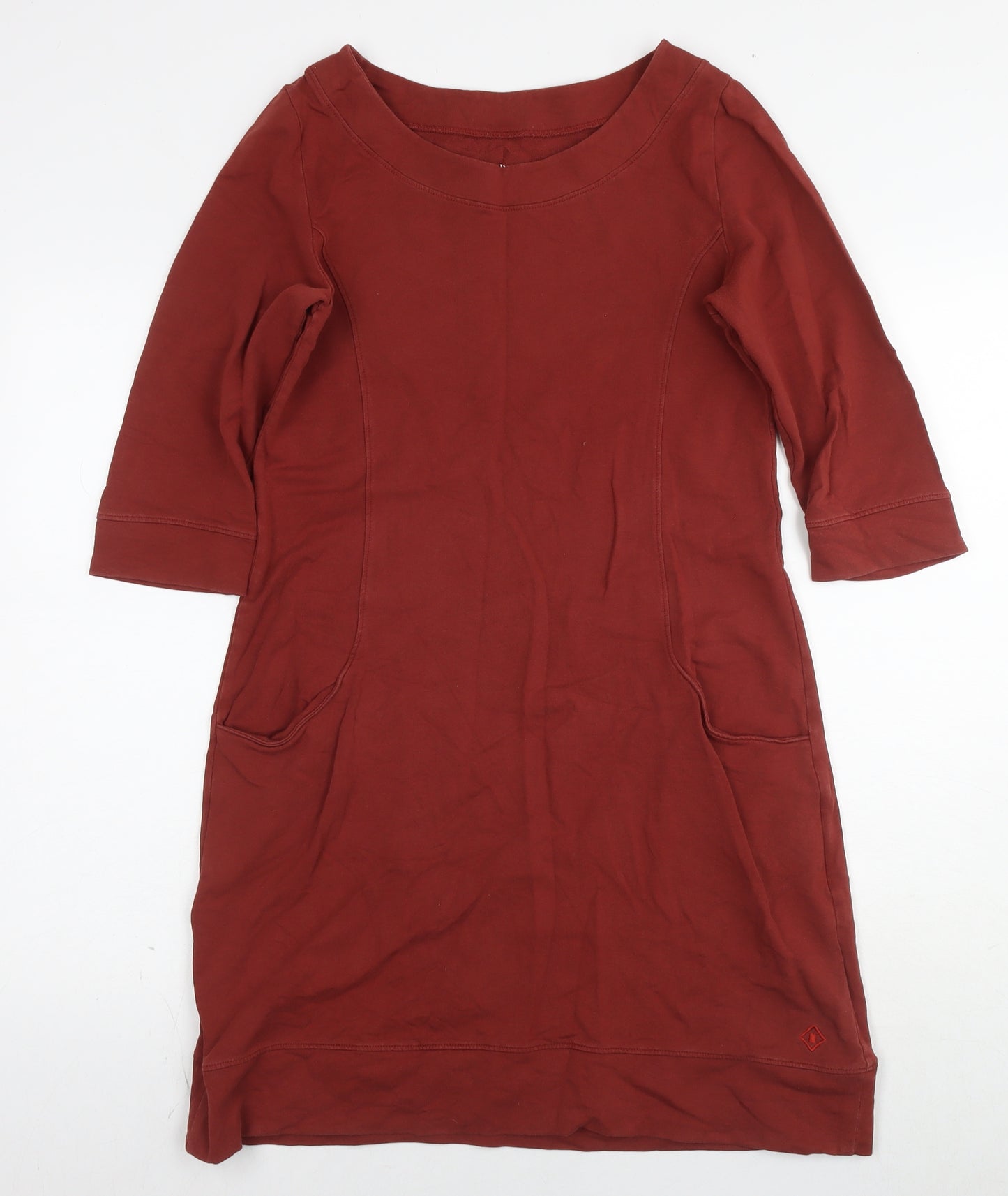 Fair Idigo Womens Brown Cotton Jumper Dress Size M Boat Neck Pullover - Pockets