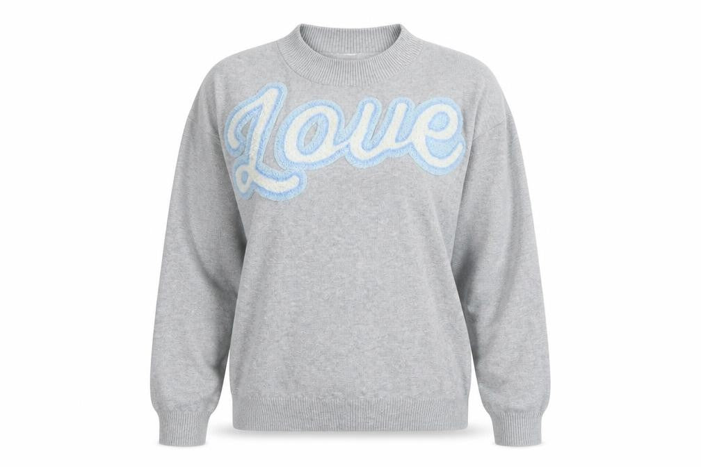 Front view of Divided by H&M women’s grey cotton pullover sweatshirt, size S, pullover - love