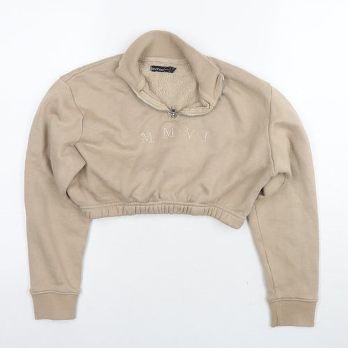 Boohoo Womens Brown Cotton Pullover Sweatshirt Size 8 Pullover - MMVI Cropped