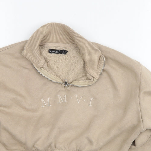 Boohoo Womens Brown Cotton Pullover Sweatshirt Size 8 Pullover - MMVI Cropped